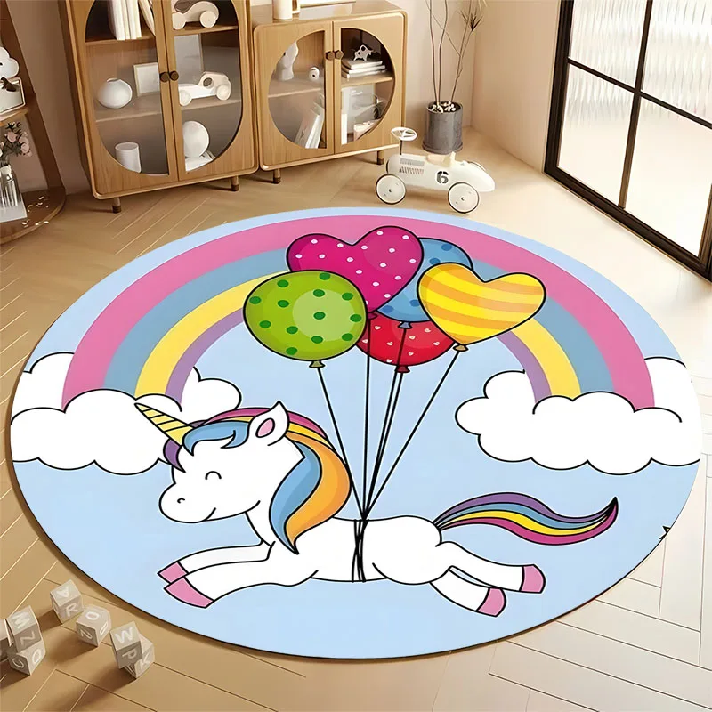 Colorful Unicorn Fantasy Rug for Kids' Playroom round carpet for home sofa bedroom, gift