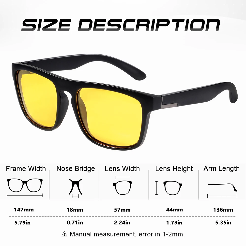 CRIXALIS Polarisierte quadratische Mode-Sonnenbrille für Männer und Frauen, Nachtsichtlinse, Fahren am Abend, Angeln, antireflektierend, UV400 – Detail 2
