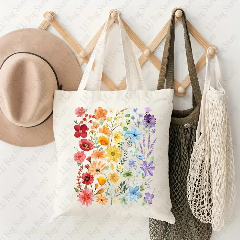 Wildflower LGBTQ Tote Bag White Canvas Shoulder Bags Gay Pride Gift Bags Lesbian Shopper LGBT Lesbian Shopping Bag