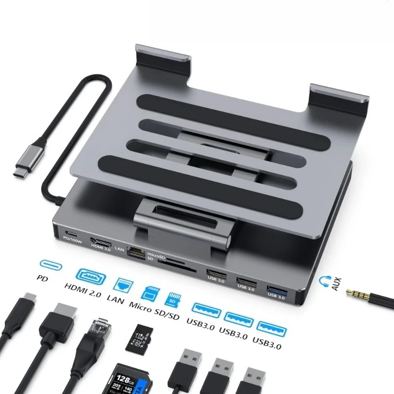 9‑in‑1 Foldable USB‑C Docking Station 4K HDMI RJ45 High‑Speed Office Hardware Connection Accessory