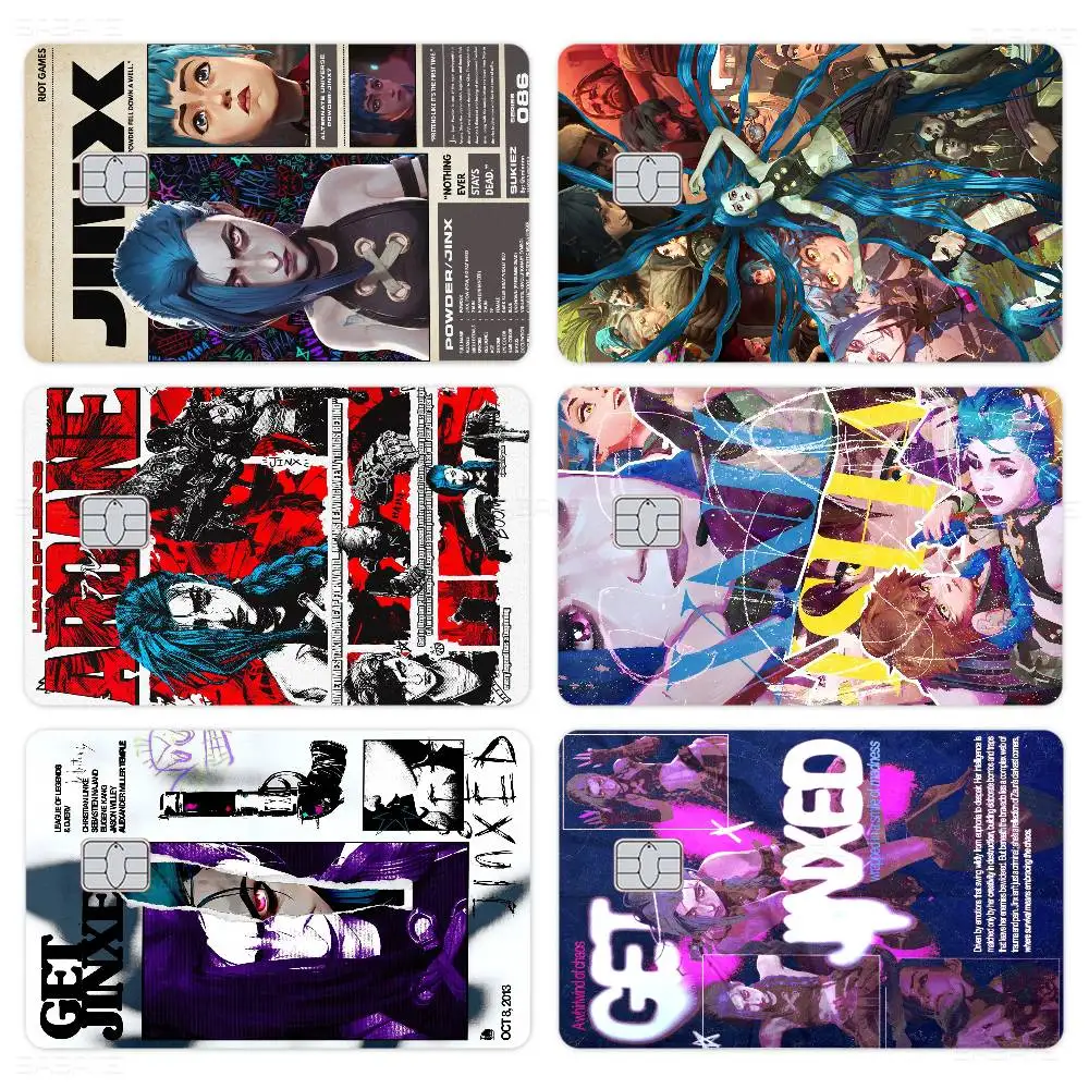A-Arcane S-Season 2 Jinx VI Credit Card Skin Stickers No Adhesive Residue Water Proof for VISA Credit Card Subway Access Card