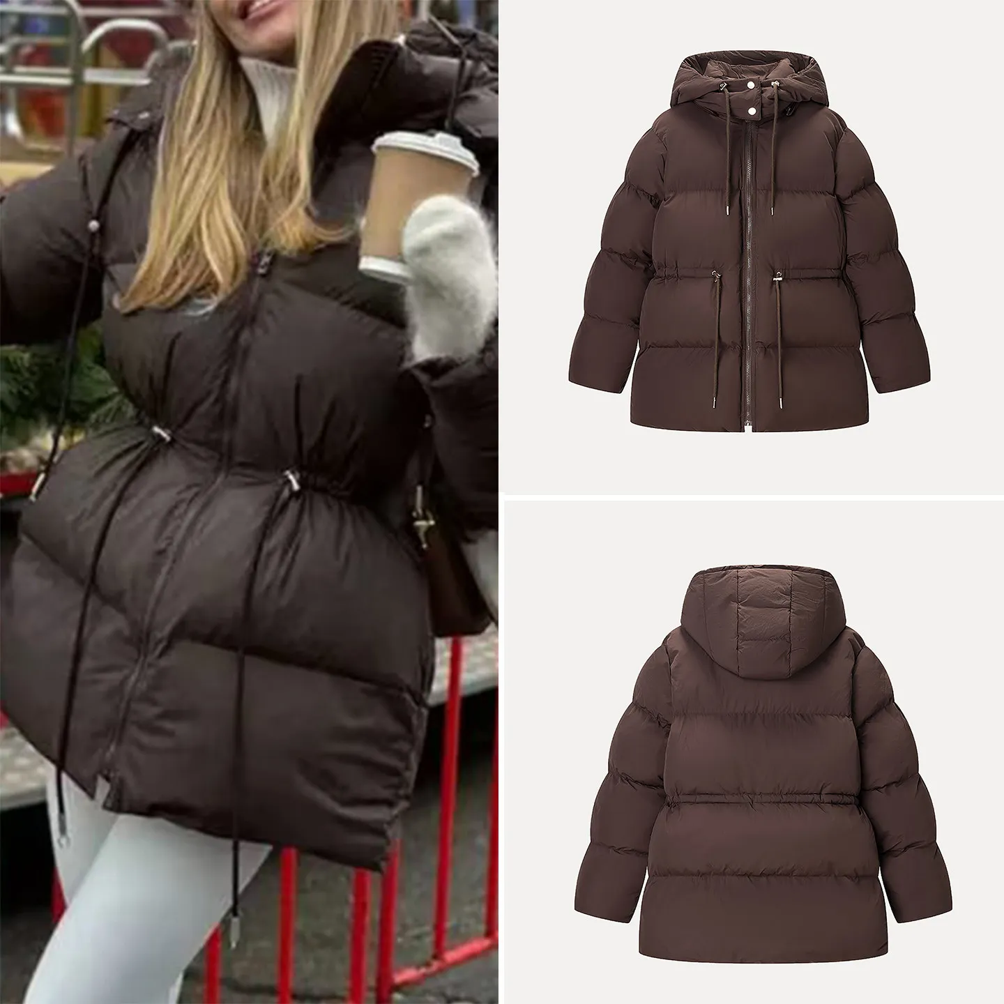 

Модное, простое, средней длины пальто-свитер для женщин, зима 2025, новинка, приталенный крой, модель Z