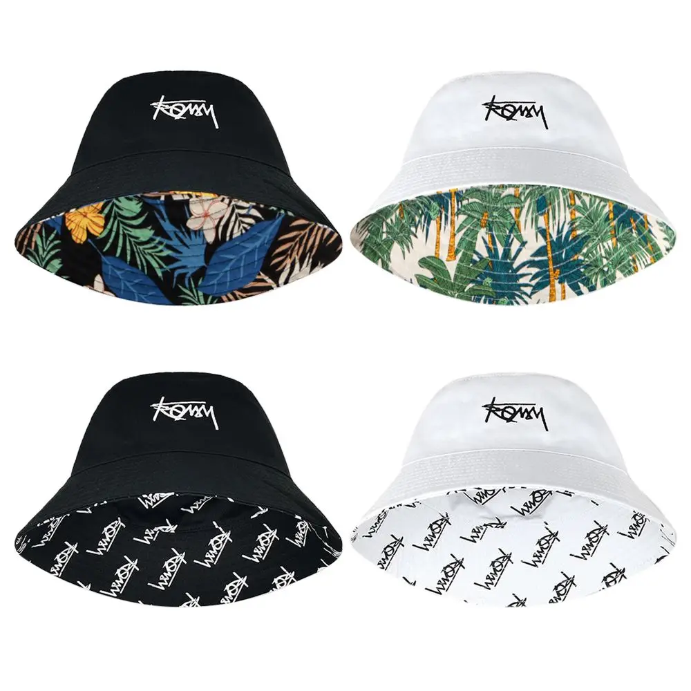 Summer Double-sided Bucket Hat Graffiti Sun Protection Sun Hat Hip Hop Retro Panama Cap Men Women