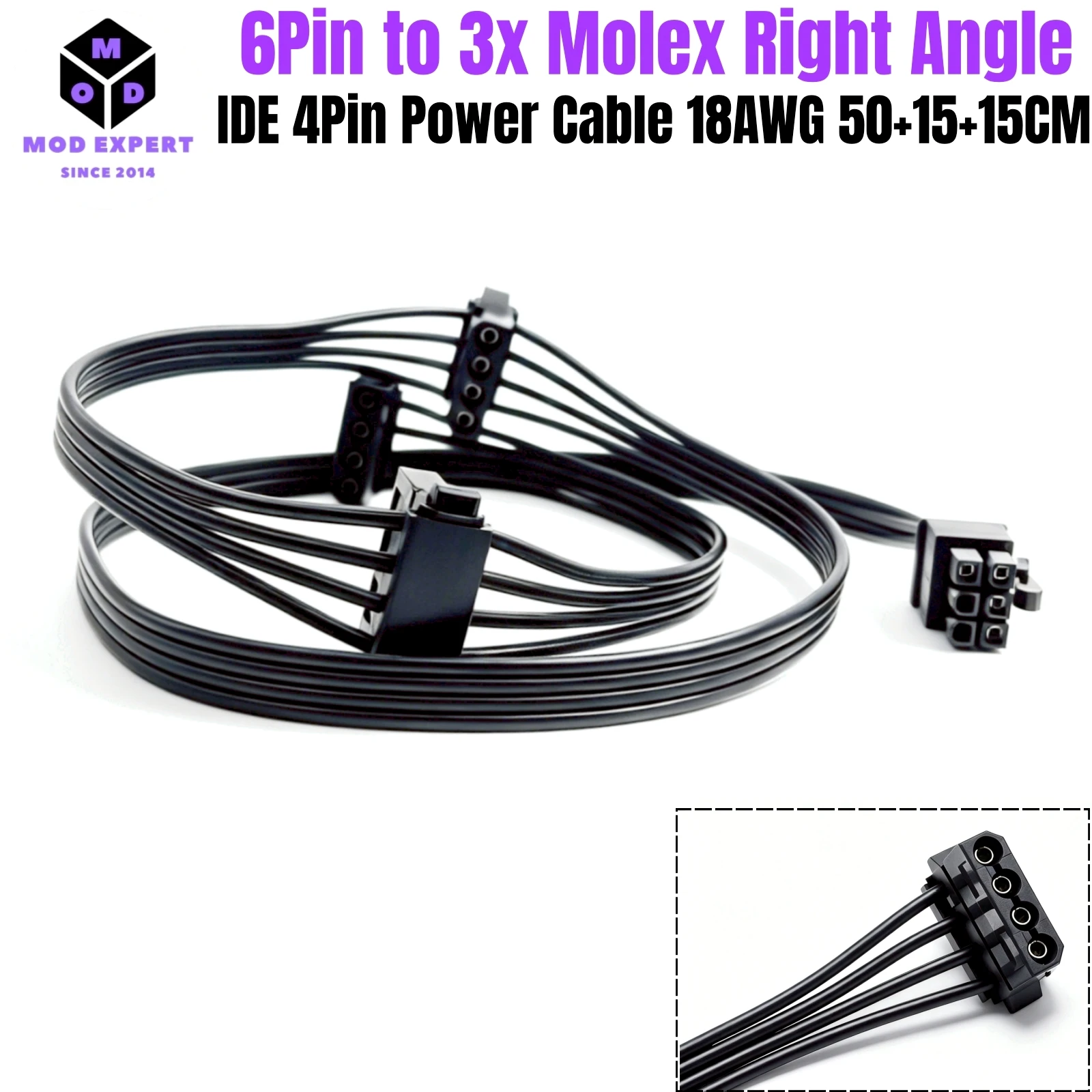

6Pin to 3 Molex 4Pin Angled, PATA Perif IDE Power Cable for Corsair CX850M, CX750M, CX600M, CX500M, CX450M, CX430M Modular Power