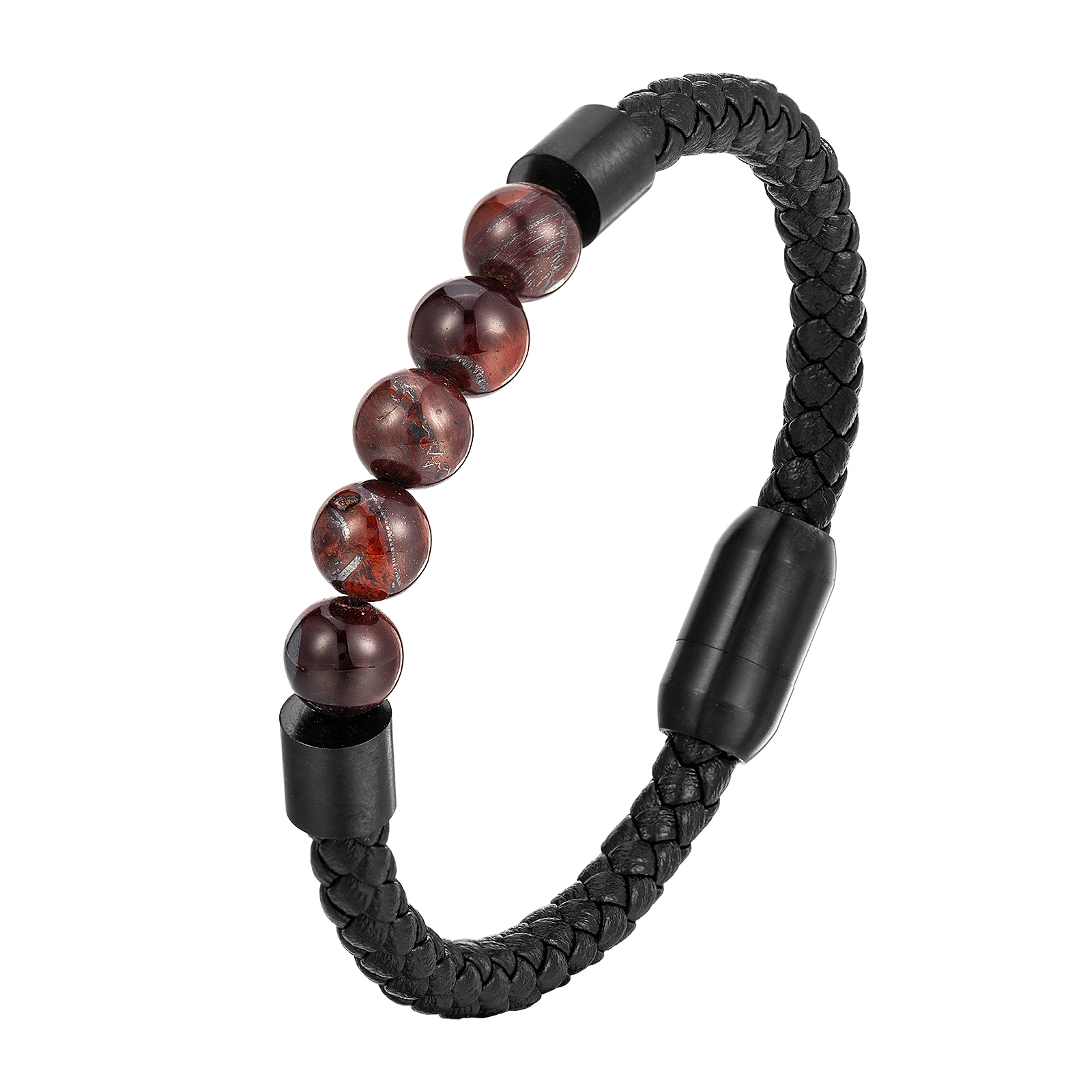 Titanium Steel Man Chakra Jewelry Wholesale Stainless Steel Men's Black Leather Volcanic Beaded Braclets Stone Leather Bracelets