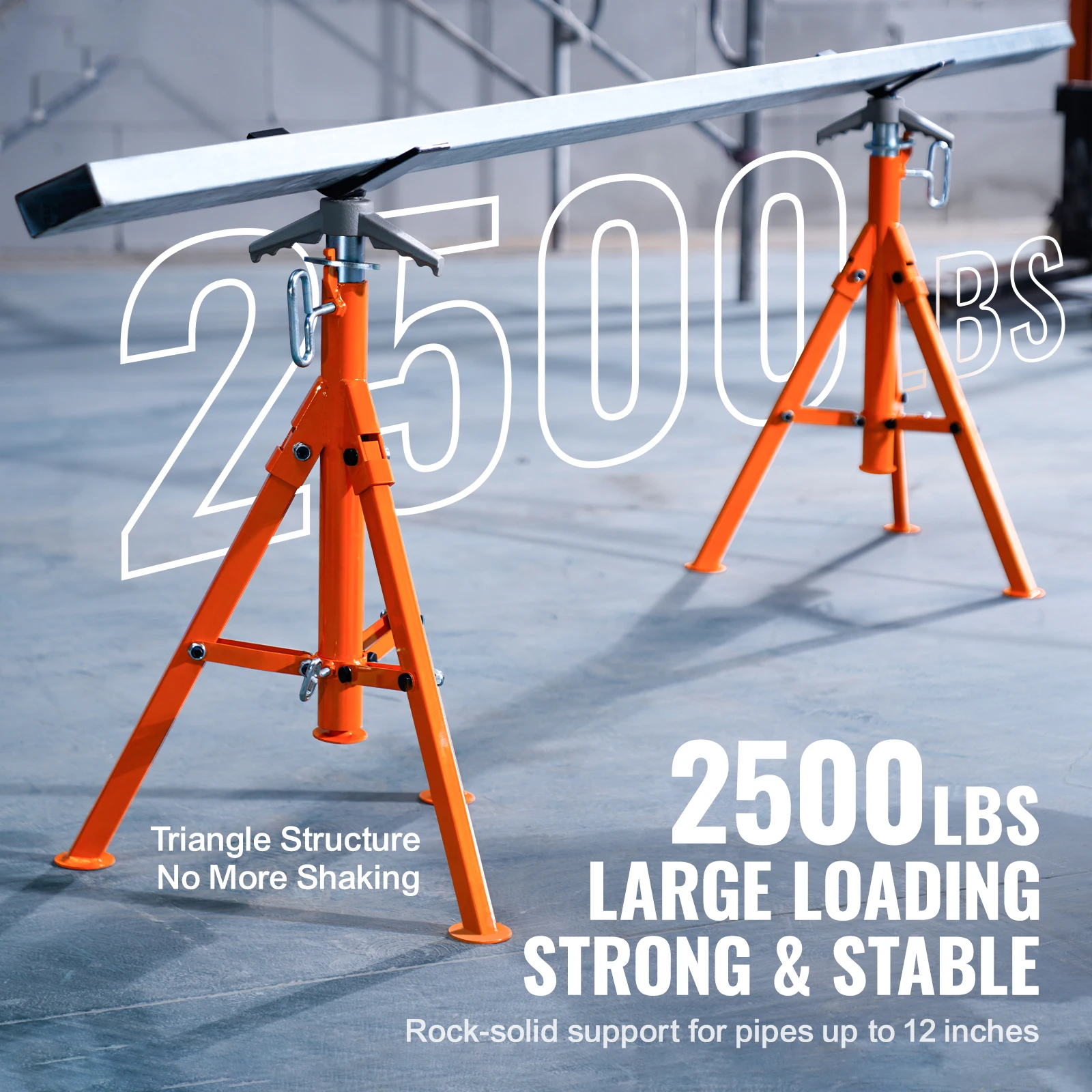 VEVOR Pipe Stand 2500LBS Heavy Duty Pipe Jack Stands 27.2-52 Height Adjustable V Head Pipe Stand Steel Folding Jack Stand