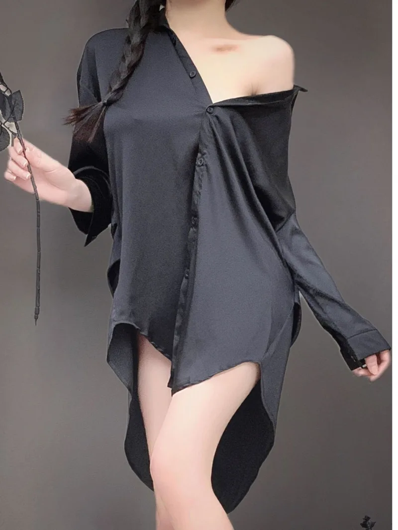 

Sexy Shirt Female Sexy Underwear Spring Shirt Pure Desire Mature Charm Elegant Gentle New Subdue Temptation Passion Dress G1E5