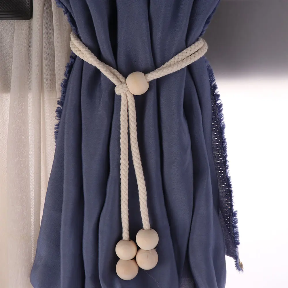 Adjustable Curtain Tie Straps Anti-Slip Soft Curtains Tie Rope Minimalist with Wooden Bead Window Curtain Holders Mosquito Nets