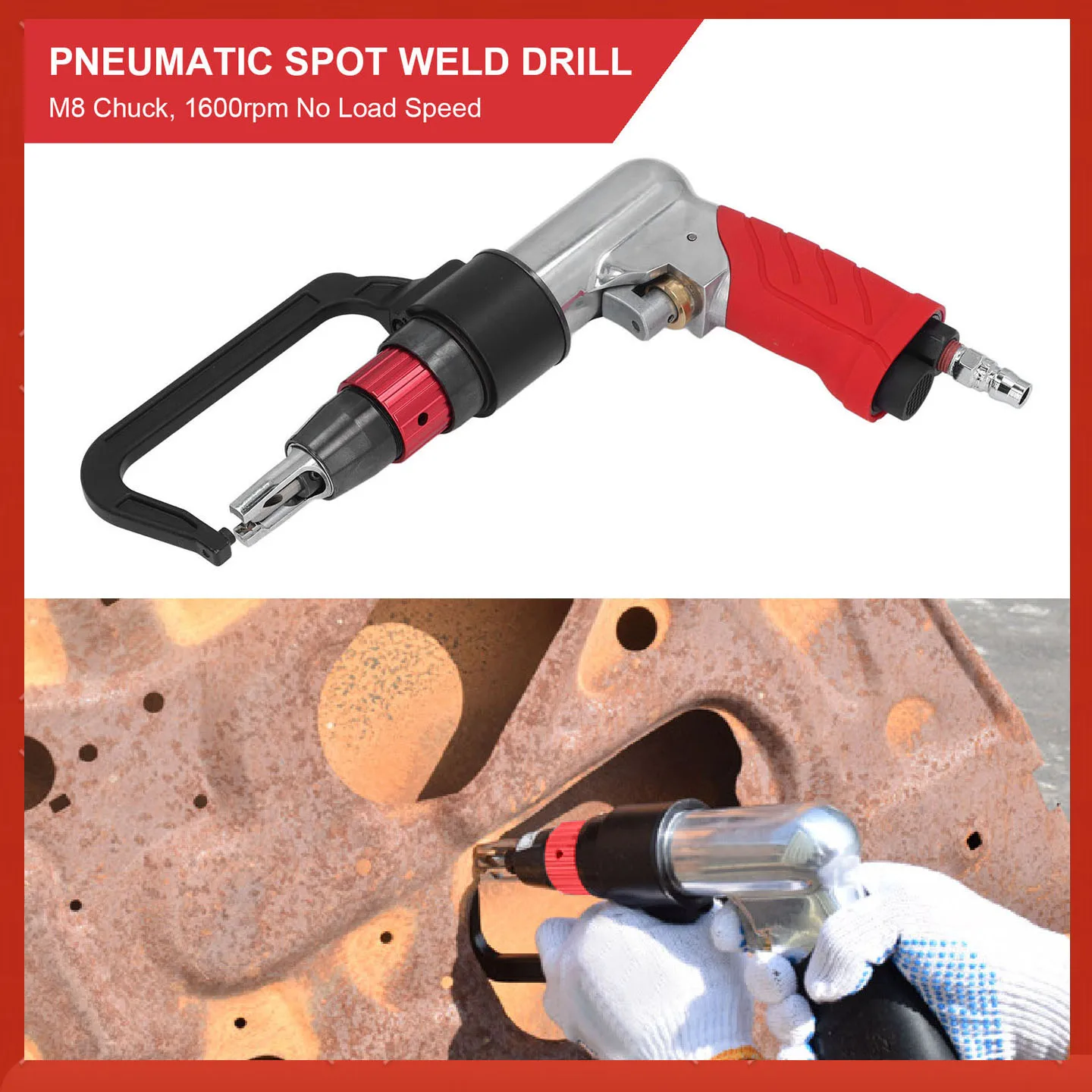 

Welding Spot Remover 1/4 inch Inlet Pneumatic Spot Weld Drill Sturdy Spindle 1600rpm No Load Speed for Automobile Dent Repair