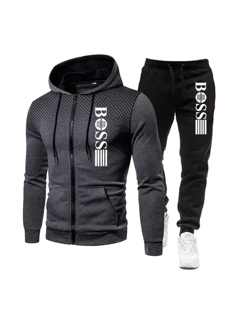 Ensemble deux pièces de vêtements de sport chauds pour l'automne et l'hiver, ensemble sweat à capuche à fermeture éclair + pantalon décontracté pour hommes, nouveau Style à la mode 2025