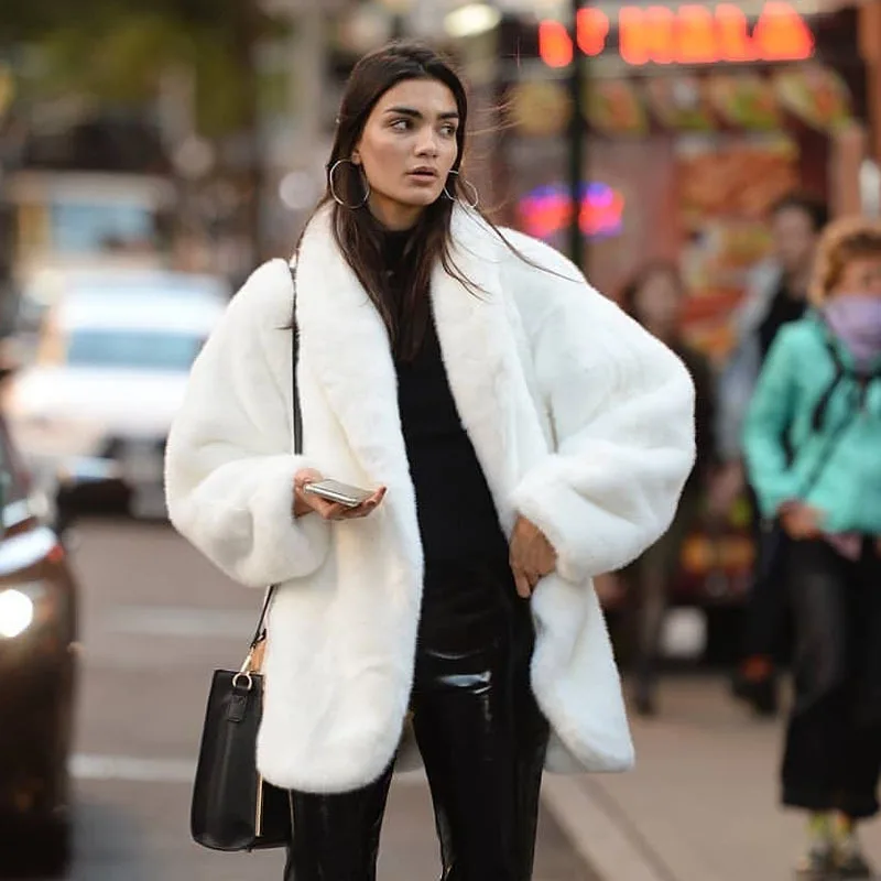Fluffy Faux Fur Longline Coat Women's Open Front Winter Thick Warm Outerwear Trendy Classic Fads Casual New Basic Cozy Jackets