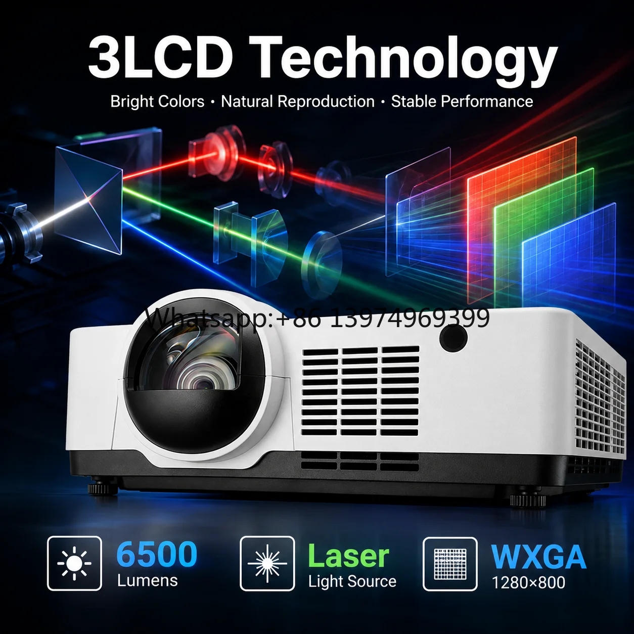 6500 Lumens WXGA Laser Projector 0.44:1 Short Throw 360 Degree Installation for Commercial Projection