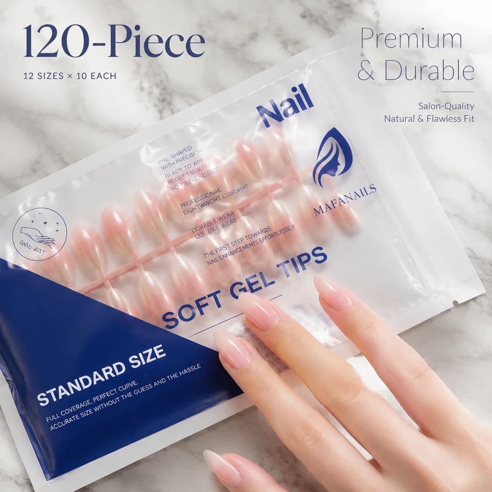 120Pcs Pure Nude Ombre French Tip Press On Nails Almond Gloss Gradient Fake Nails Bulk Strips For Personal & Nail Shop Use