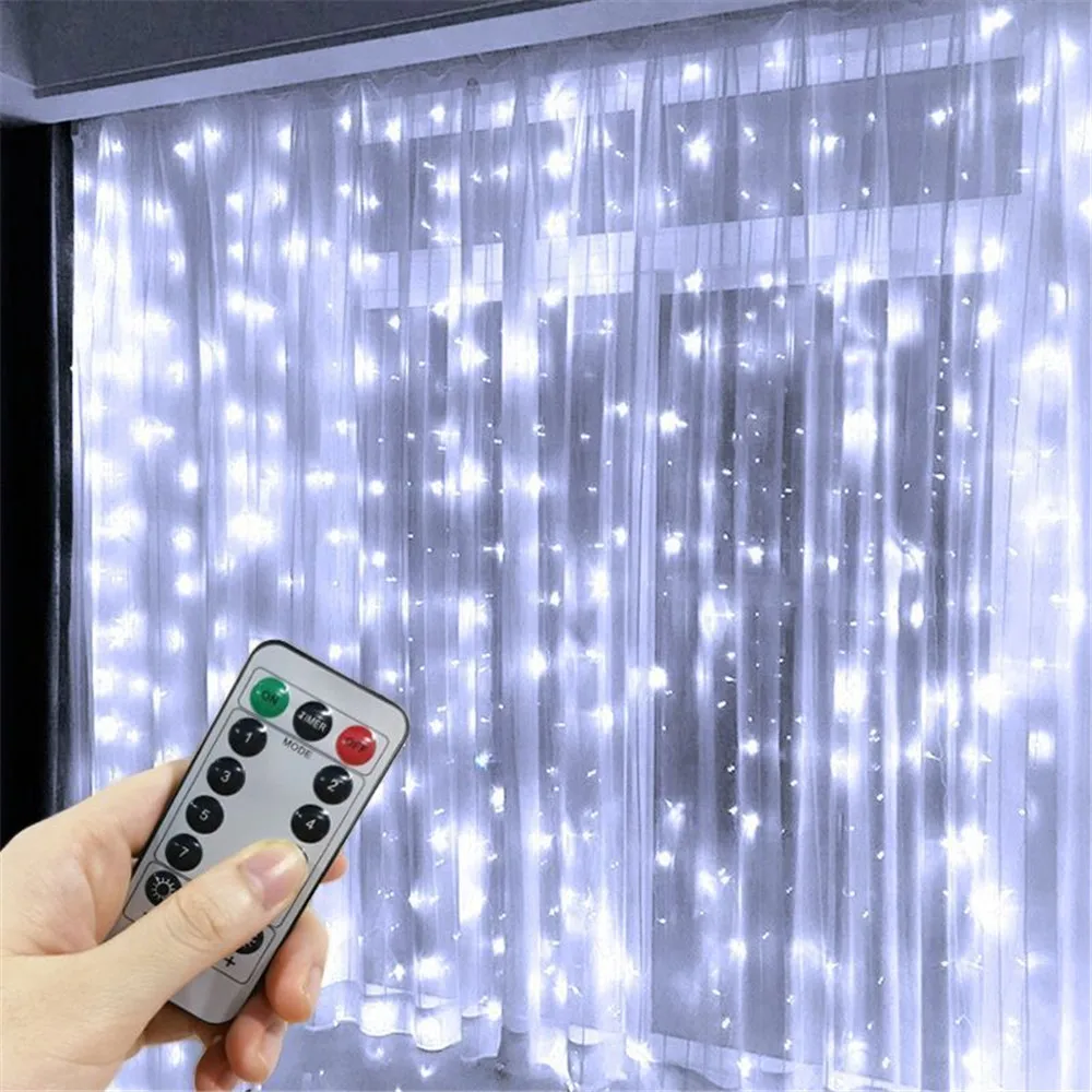 

New Year 2025 Light LED Wedding Fairy String Light 8 Mode Garland USB Curtain Lights Christmas Light Home Bedroom Decor