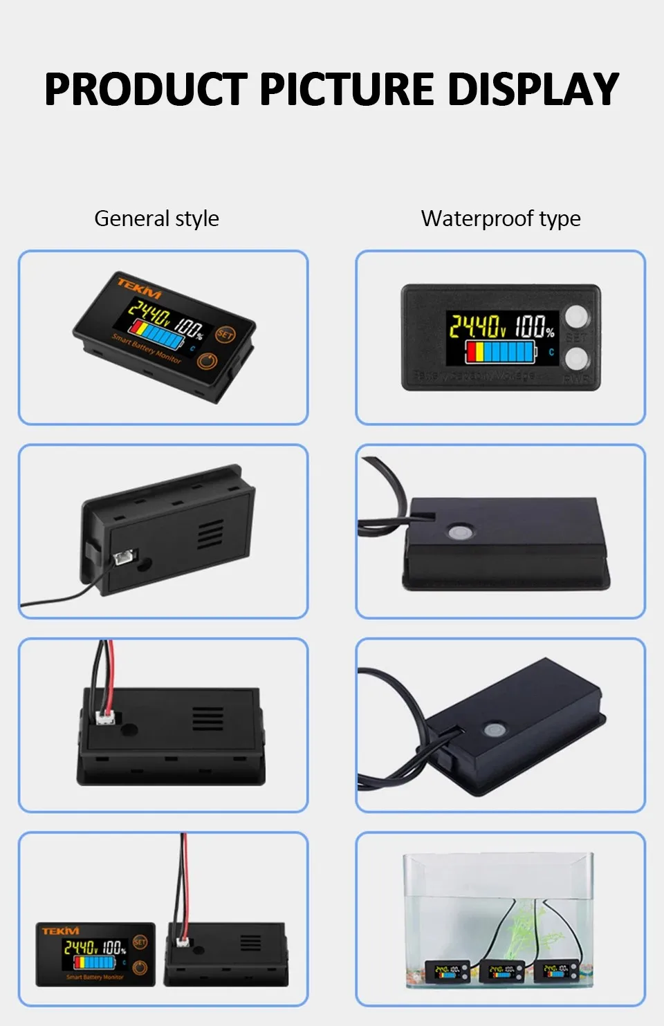 Wasserdichter LCD-Batteriekapazitätsanzeiger 8-100V Digitaler Voltmeter Batterietester für Lithium LiFePO4 Blei-Säure Motorrad Auto – Detail 10