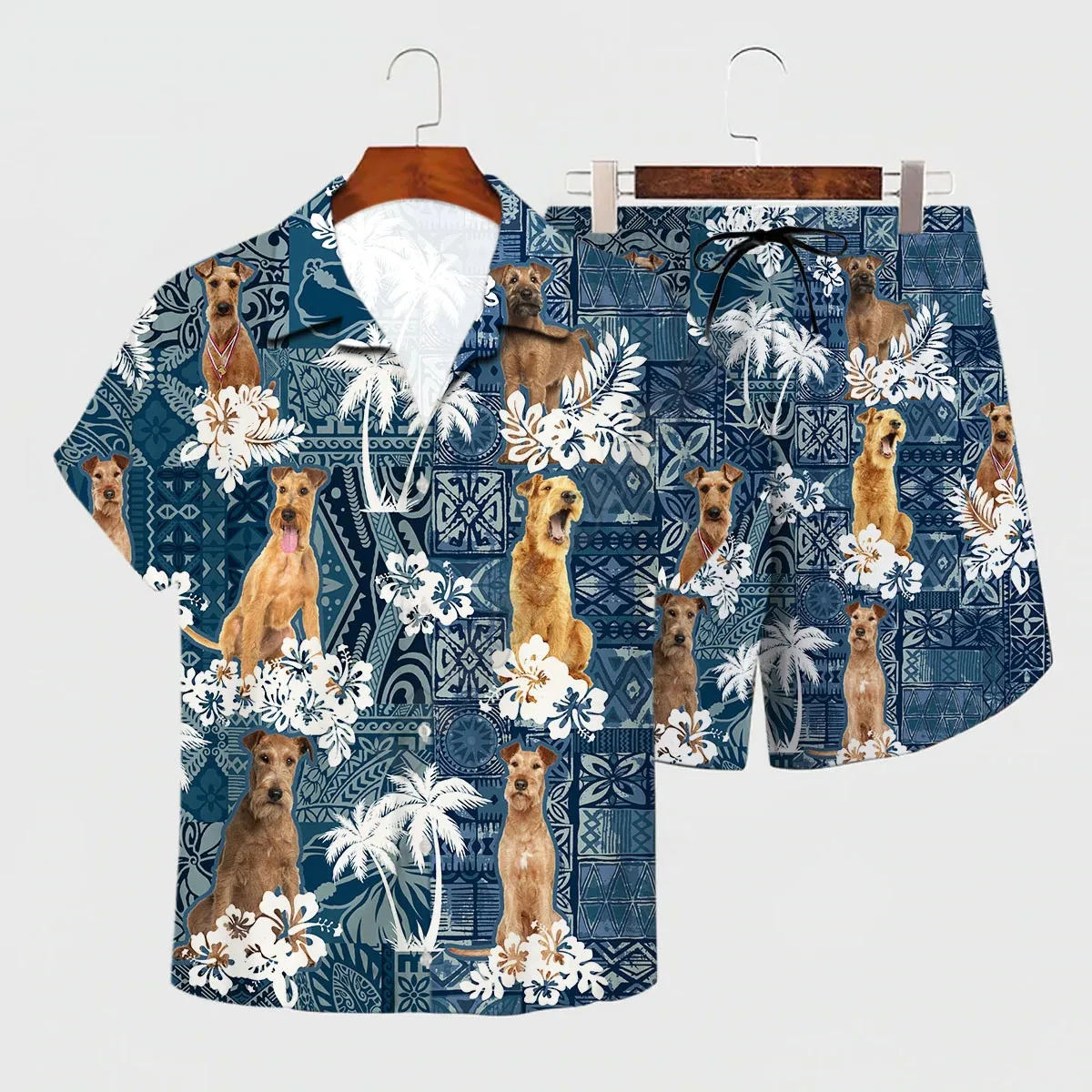 Conjunto Hawaiano de Galgo para hombre y mujer, camisa hawaiana con estampado 3D, pantalones cortos de playa, ropa divertida para perros, ropa para amantes, Verano