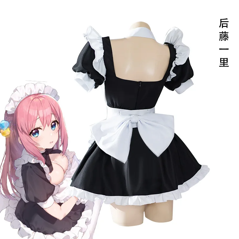 Gotou Hitori Anime Bocchi The Rock! Cosplay Maid Uniform Dress Gotou Hitori Women Halloween Carnival Role Party Cosplay Costume