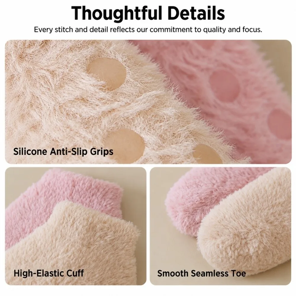 1 Pair One Size Coral Fleece Slipper Socks Thick Silicone Non-slip Sole Non Slip Floor Socks Anti Slip Sock Slippers Winter