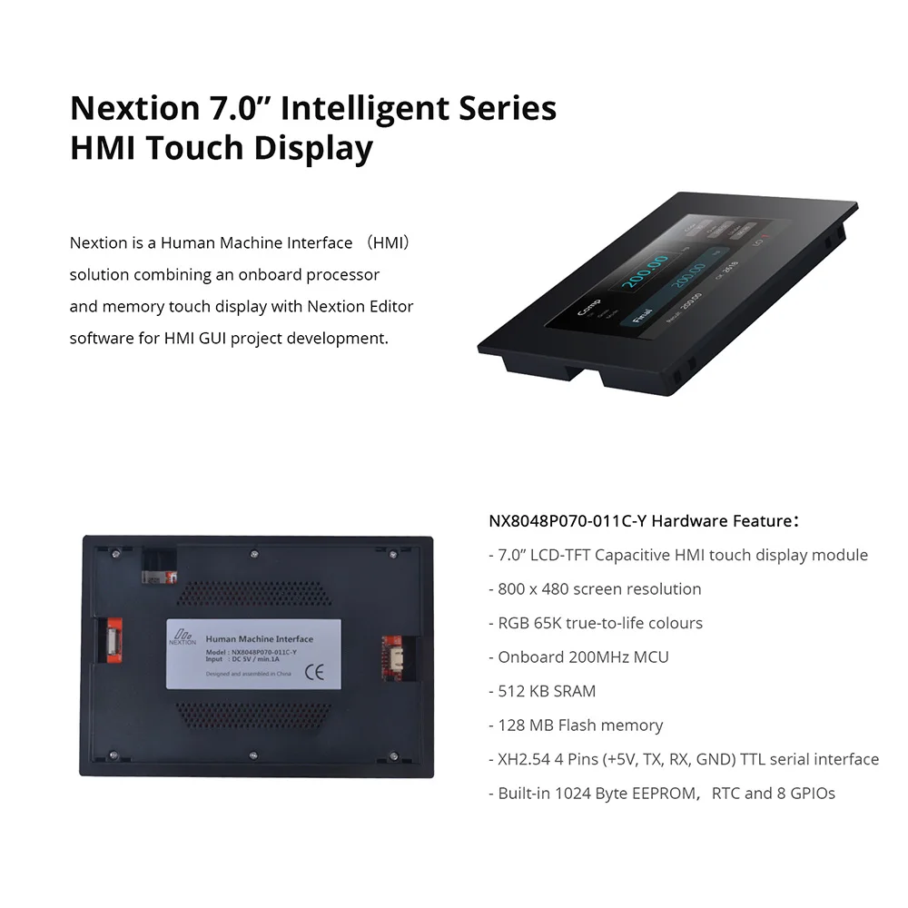 NEXTION 7.0'' Intelligent Resistive/Capacitive LCD Touch Display NX8048P070-011C/R-Y Multifunction HMI Module With Enclosure