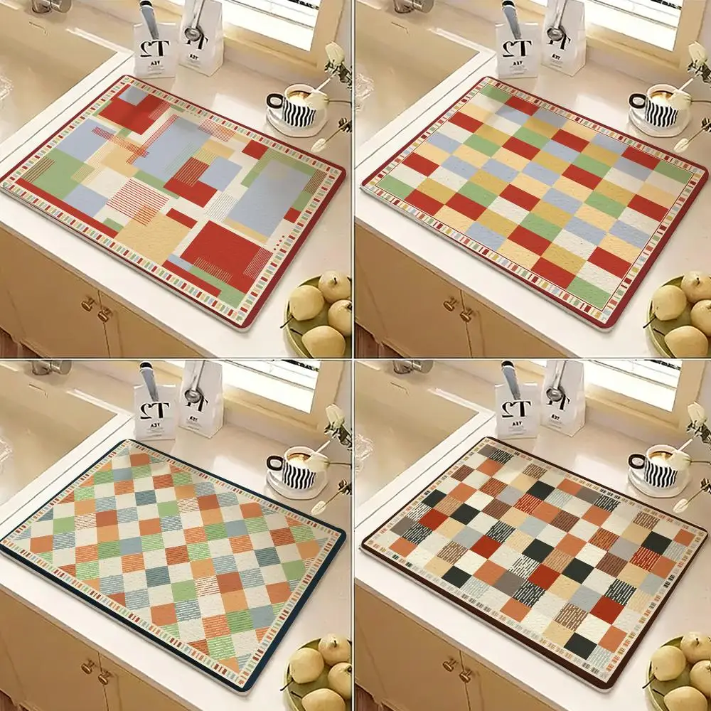Checked tablecloth ART Floor Mat Diatomite Floor Mat Fast Drying Odor Resistant Non Slip Bath Kitchen Mat