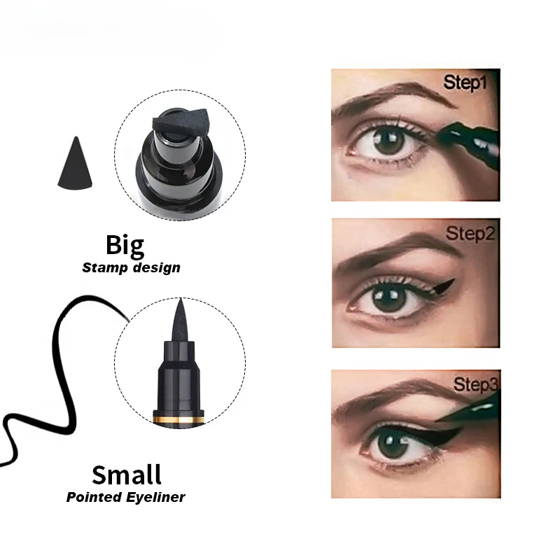 Delineador de ojos líquido de doble cabeza con sello de ala triangular, resistente al agua y al sudor, maquillaje