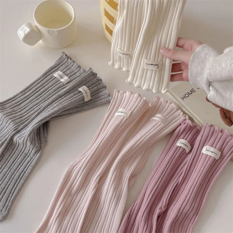 Lolita Kawaii Socks JK Japanese Style Sweet Girls Cute Ruffle Socks Women Knitting Cotton Fashion Solid Color Loose Long Socks