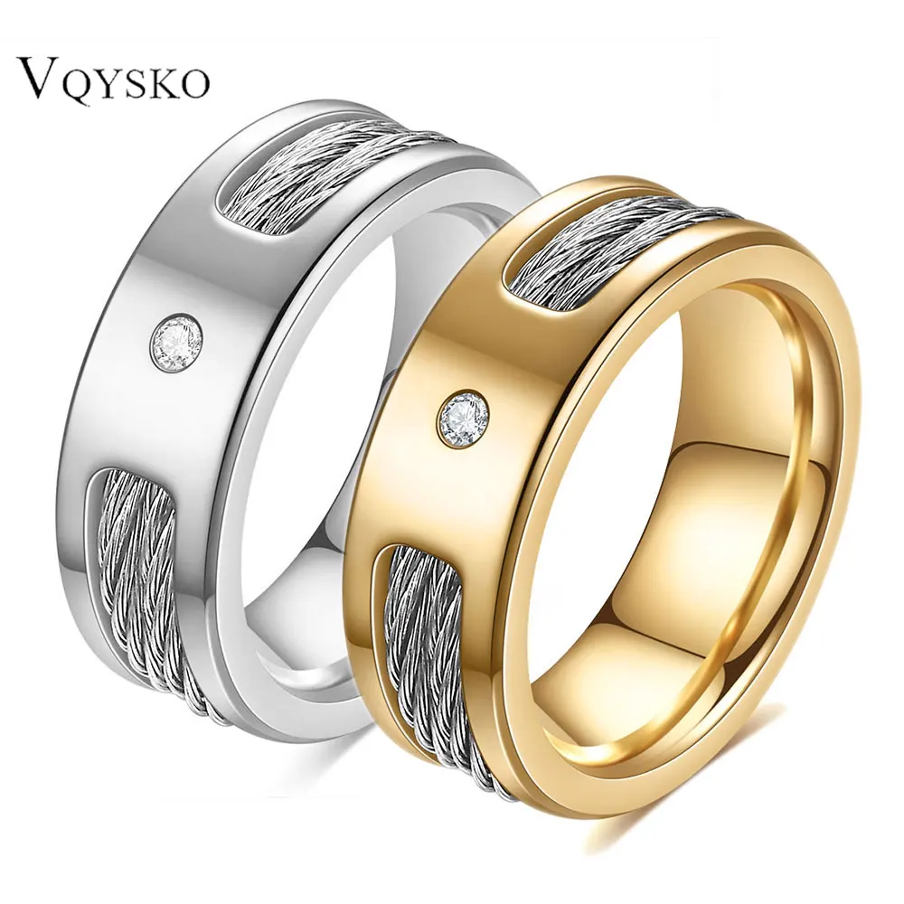 New 8MM diamond-encrusted cable, steel wire, smooth stainless steel ring, fashionable and versatile for women