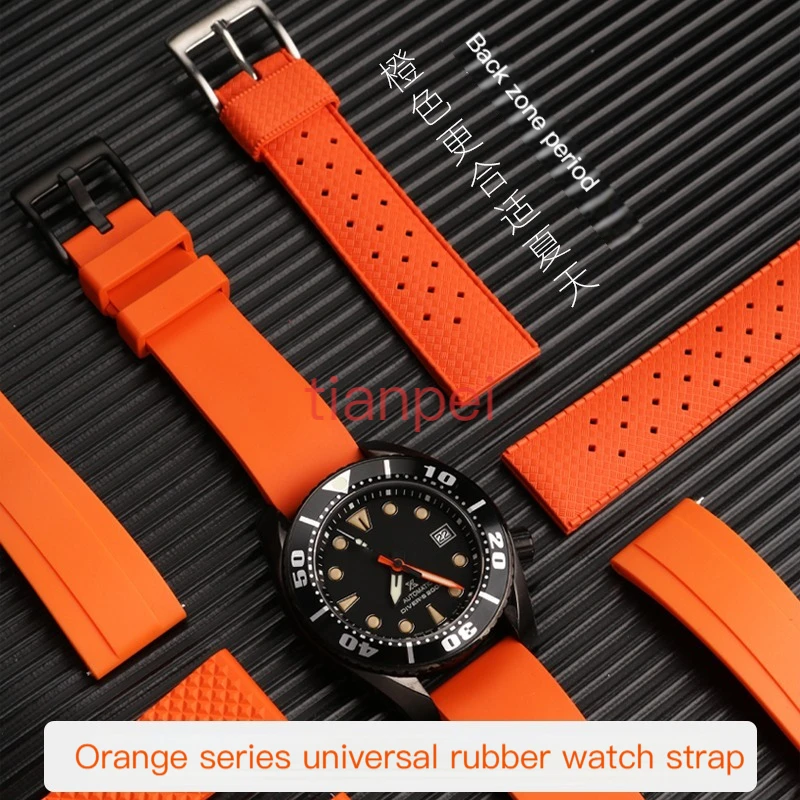 20 22 24mm Orange Series Rubber Fluoroelastomer Strap For Seiko Mido Heuer Omega Watchband Waterproof Bracelet Men\'s Accessories