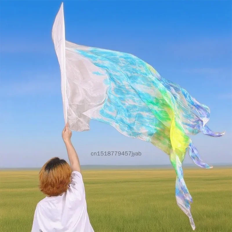 Personalizowany, w 100% z czystego jedwabiu, welon do tańca brzucha, jedwabna chusta do tańca brzucha, ręcznie robiony, gradientowy kolor, welon do ćwiczeń i występów tanecznych.