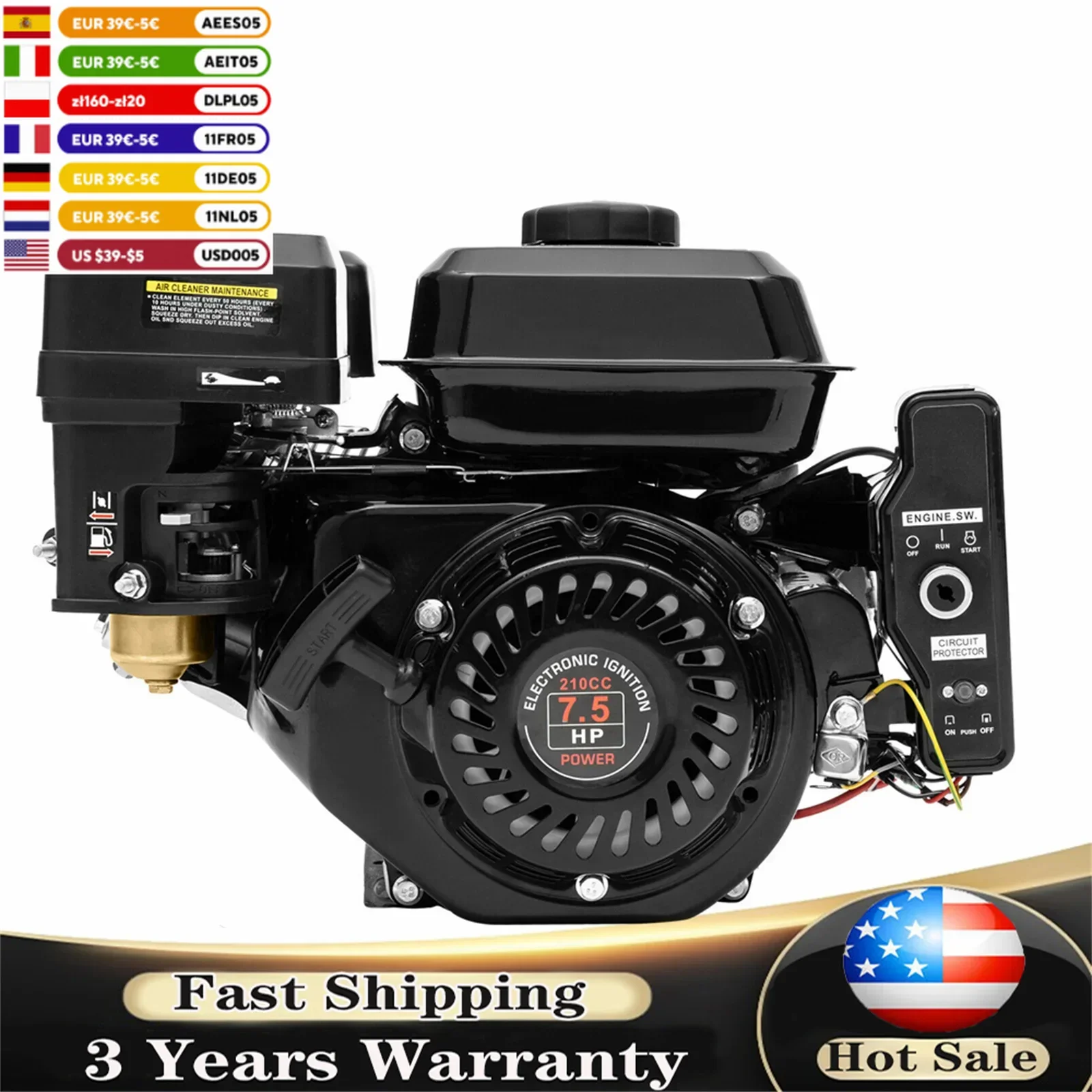 4-Stroke 7.5HP Electric Start Go Kart Gasolina Log Splitter Gas Engine Motor Power 212CC Karting Accessories