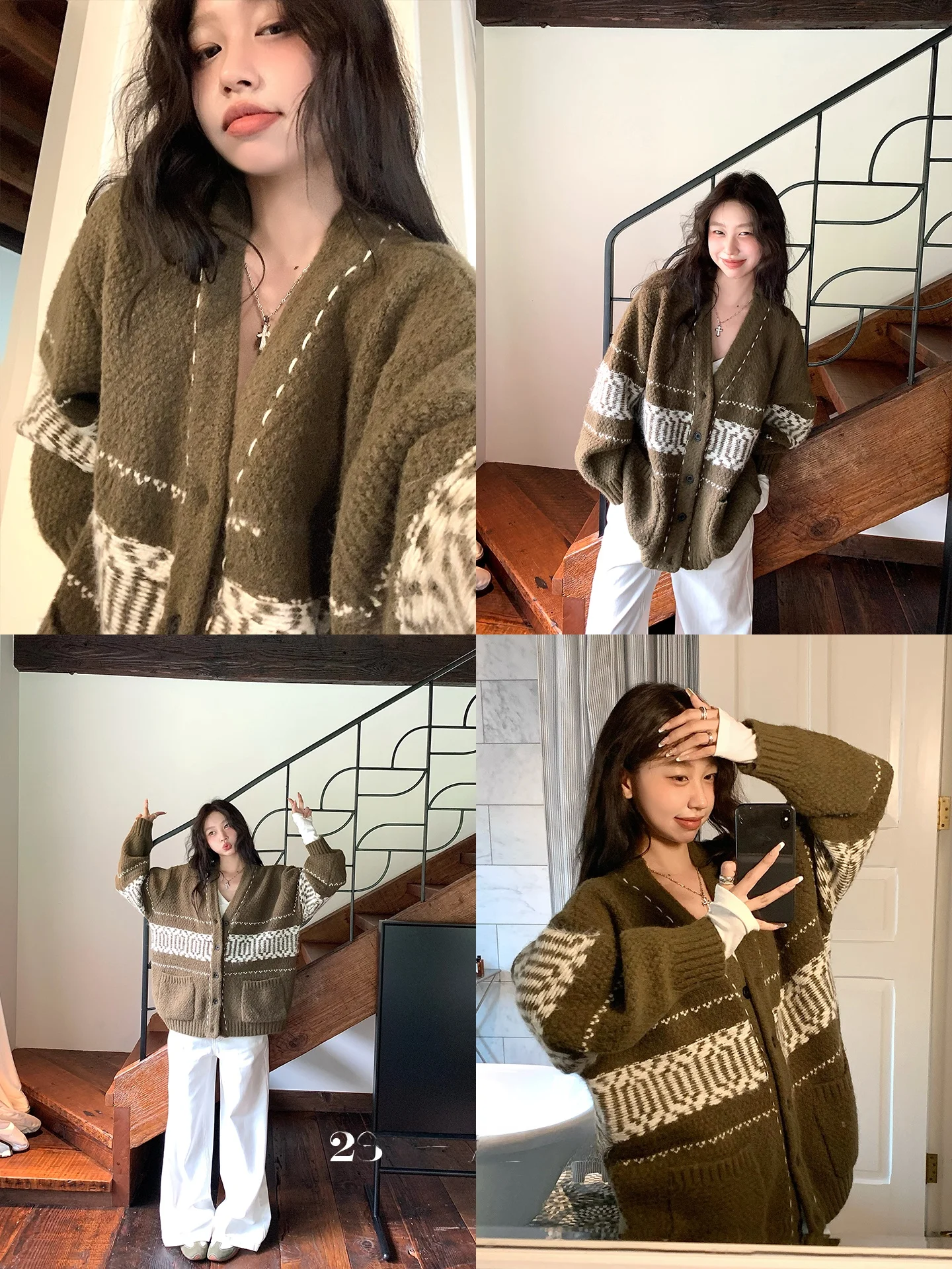 

Autumn Lazy Sle Knitted Sweater Coat Women's V-ne Soft Loose Open Cardigan Top Flower Pattern Long Sve Regular Length
