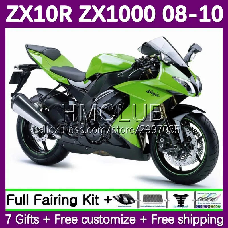 Fairing Kit For KAWASAKI NINJA ZX-10R ZX 10 ZX10 R 10R 1000 CC 112No.52 ZX10R green stock 08 09 10 ZX1000 2008 2009 2010 Bodys