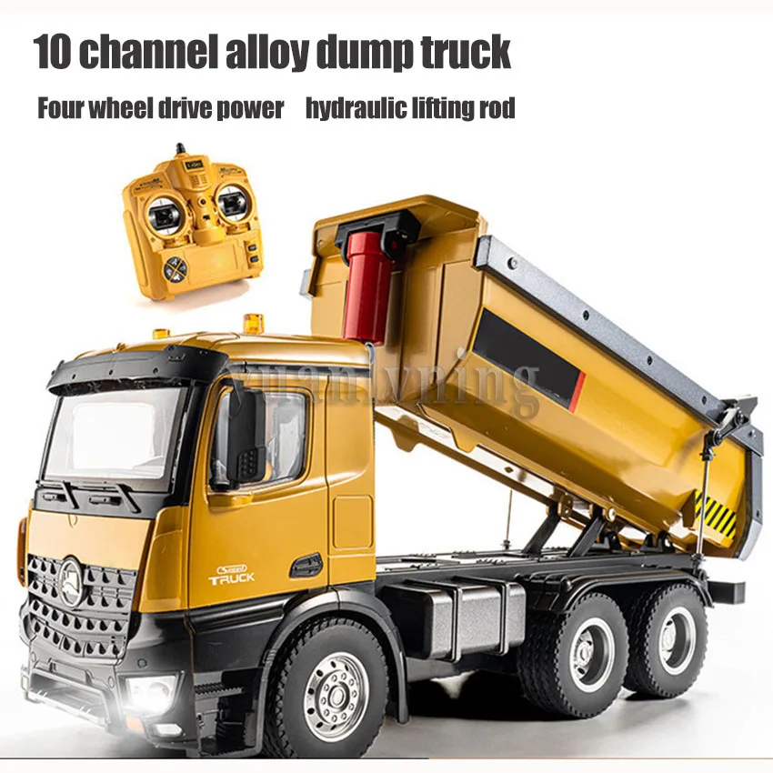 1:14 RC Dump Truck Engineering Alloy Vehicle 2.4G 10 Channel Remote Control Led Light Tipper Truck Tractor Toy For Kid Gift