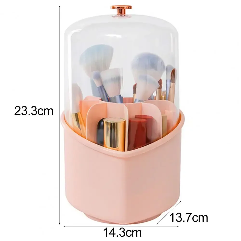 Cosmetic Case with Transparent Cover 360 Degree Rotating Heart-shaped Dressing Table Makeup Brush Holder Desktop Organizer