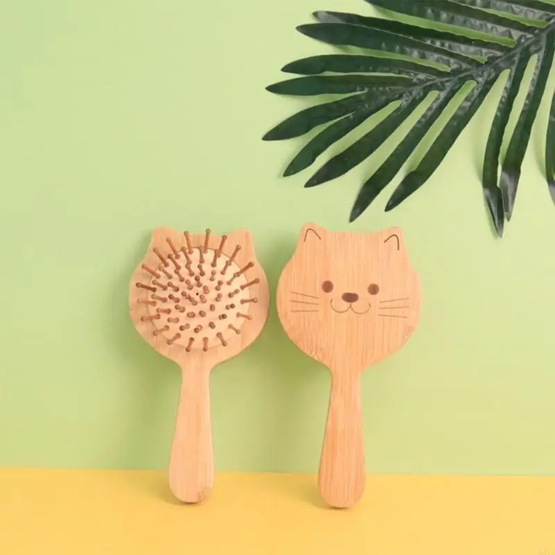 

581F Kids Bamboo Hair Brush Cats Hair Comb Infant Bath Head Brush Shower Gift