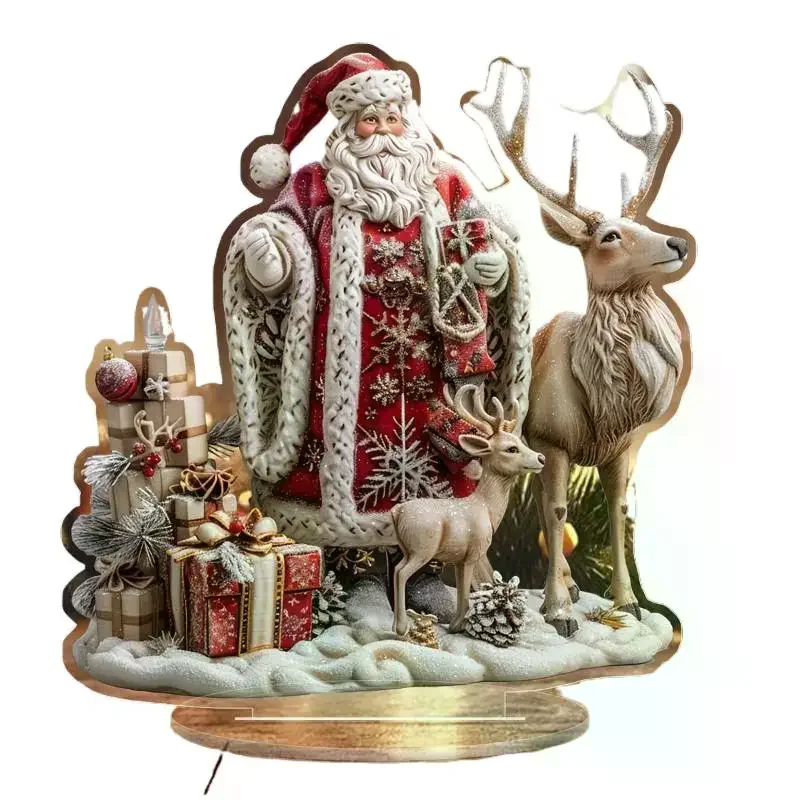زينة على سطح الطاولة سانتا كلوز مع قاعدة 2D من الأكريليك لعيد الميلاد 2026 لوازم الحفلات