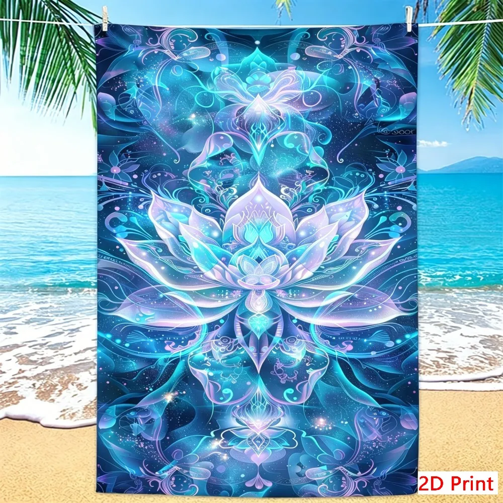 Extra Large Lotus Print Microfiber Beach Towel Super Absorbent Quick Dry Lightweight Towel For Swimming Travel Camping Gym