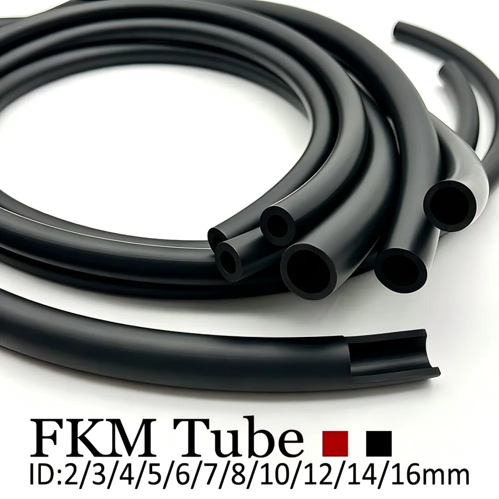 1/2/3/5M Black FKM Tube ID 2-16mm Heat Oil & Chemical Resistant Tubing For Car Fuel & Machinery Hydraulic Transfer