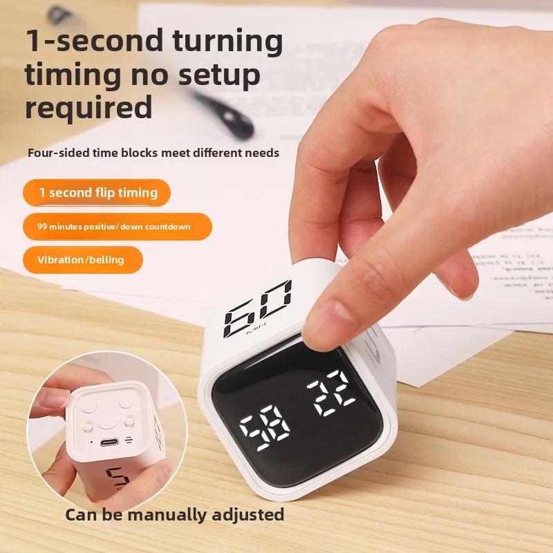 Auto Flip Cube Timer Motion Activated LED Desk Clock 4 Preset Modes Study/Cooking Countdown Portable Gravity Sensor Silent Timer