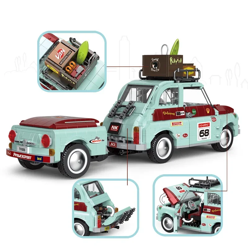 1475pcs Tourist Picnic Fiats Car Model Small Particles Assembled Building Blocks Bricks Technology 19002 Toys Children Gifts