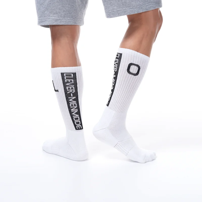 Men's Sports Socks Running Fitness Left 1 Right 0 White Cotton Extended Long Stretch Fashion Breathbale Middle Stockings