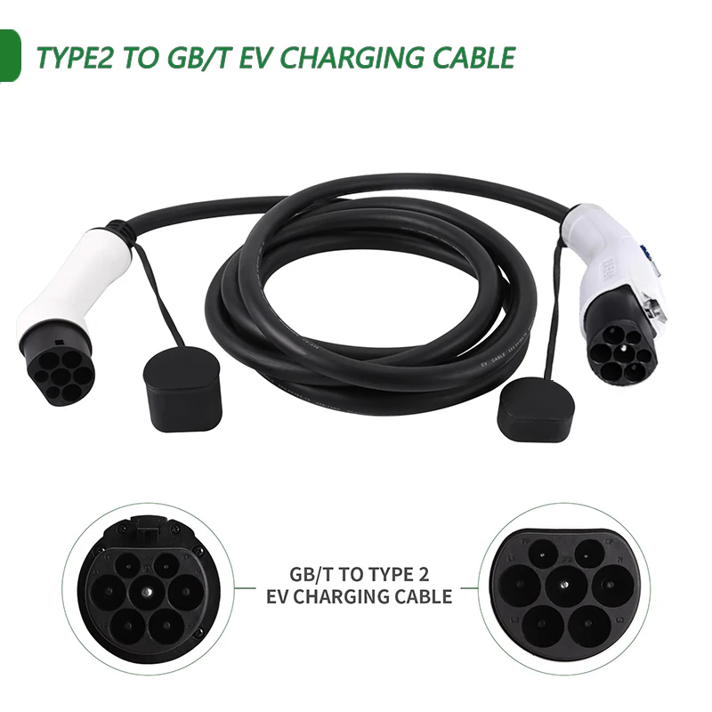 IEC62196-2 Cord for Electric Vehicle station EV Charging Cable Type 2 to GBT 5M 32A 22KW Three Phase for GBT EVSE Car Charging