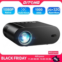 DITONG Projector 4K Android with Dual WiFi 6 and Bluetooth Auto Keystone Auto Focus Home Theatre HD Native 1080P Outdoor Movie