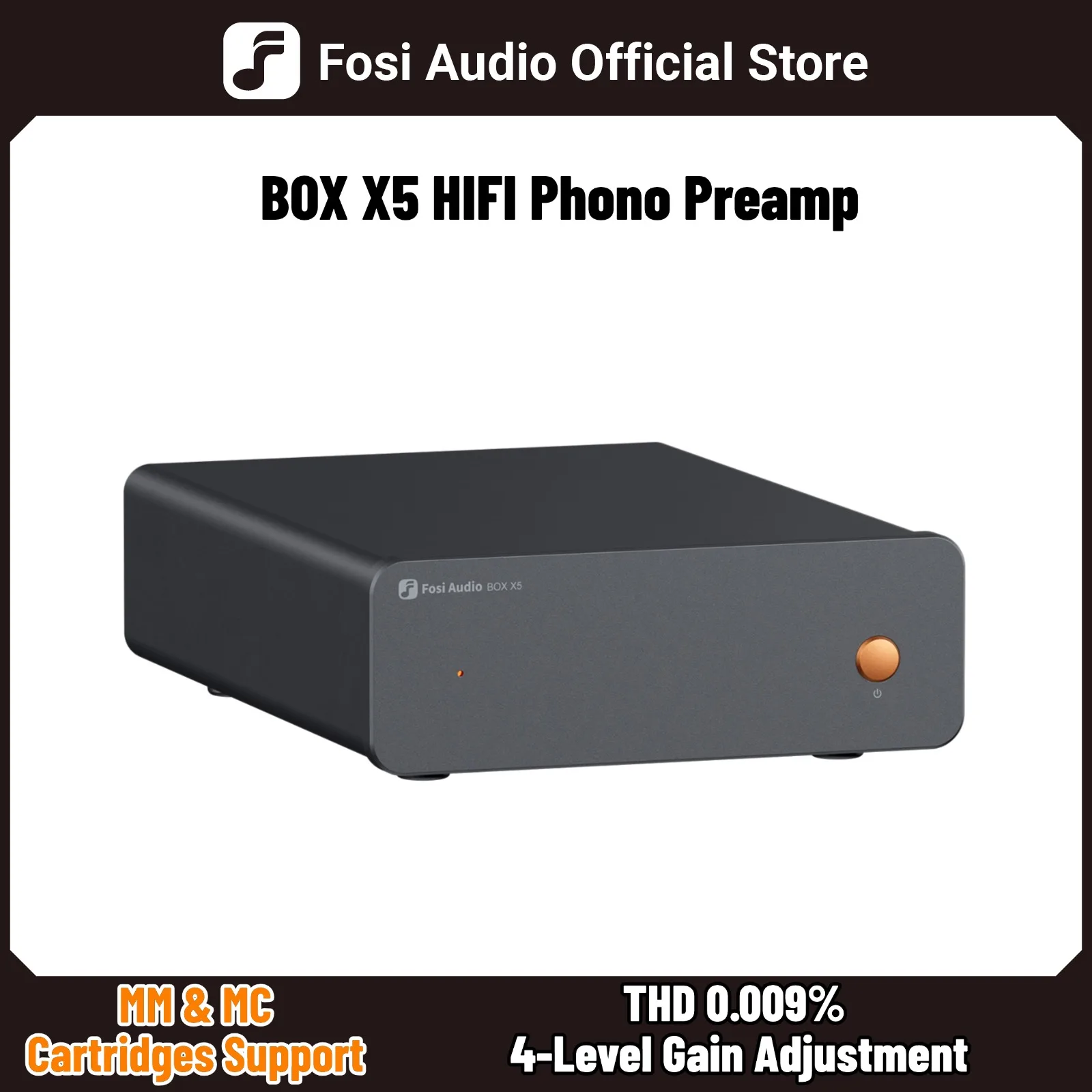 Fosi Audio BOX  HIFI Phono Preamp, Mini Preamplifie Home Audio dla MM/MC Cartridge Turntable RIAA Preamplifier compact with V3