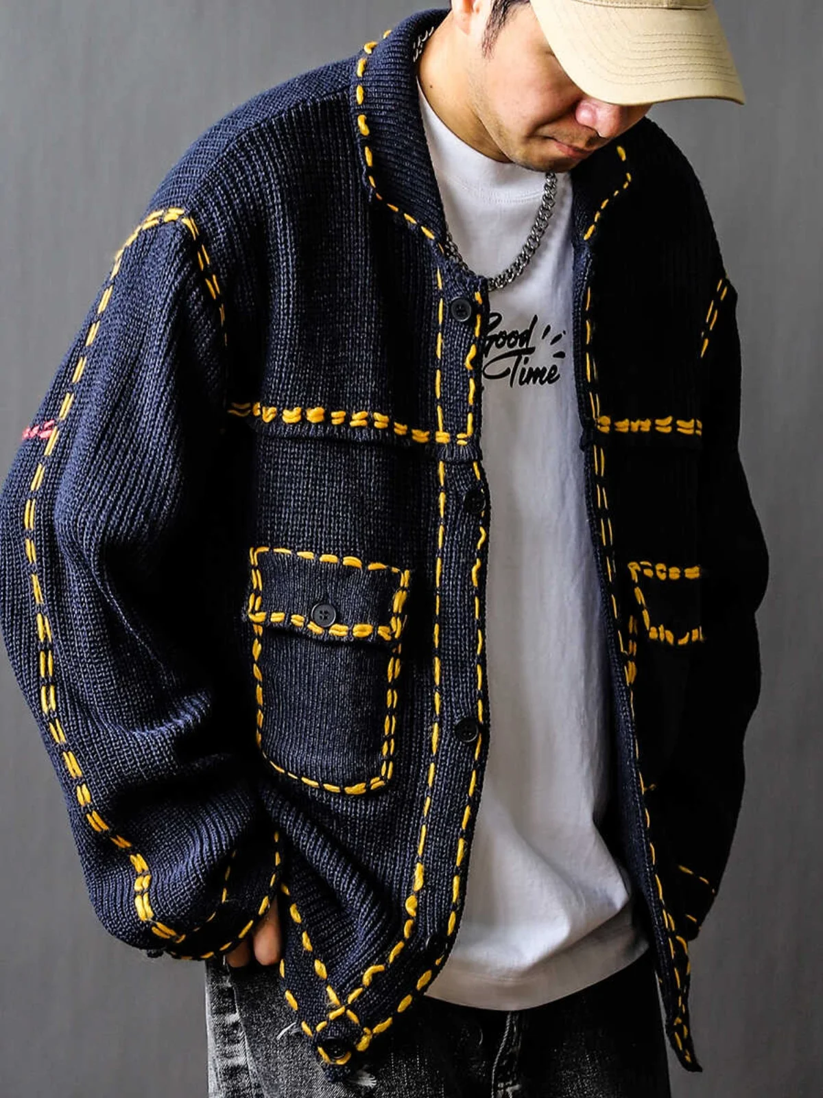 

American Retro Loose Casual Collar Knitted Sweater Jaet Youth Trend UPF30+ UV Protection Long Sve Faionable Sun Protec...