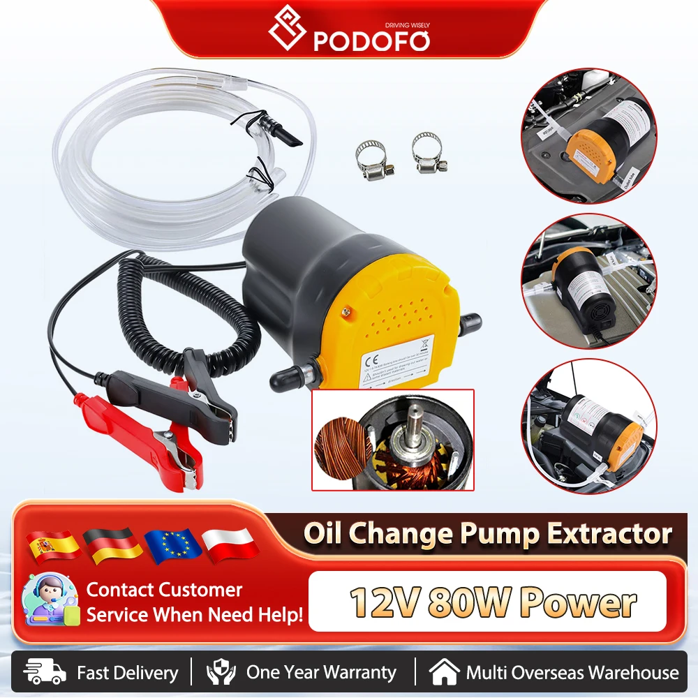 Podofo Pompa Olio Motore Auto 12V Estrattore Elettrico Diesel Coppa Fluido Scavenge Pompa di Trasferimento Carburante con Tubi per Moto Barca