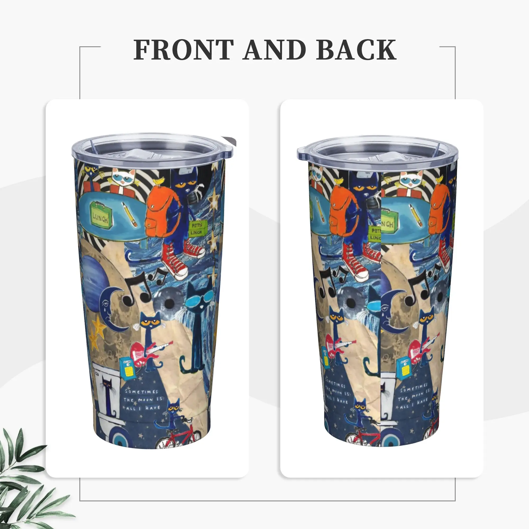 Pete the Cat  Insulated Tumbler with Straws Groovy Cat Vacuum Thermal Mug Outdoor Portable  Bottle Cups, 20oz
