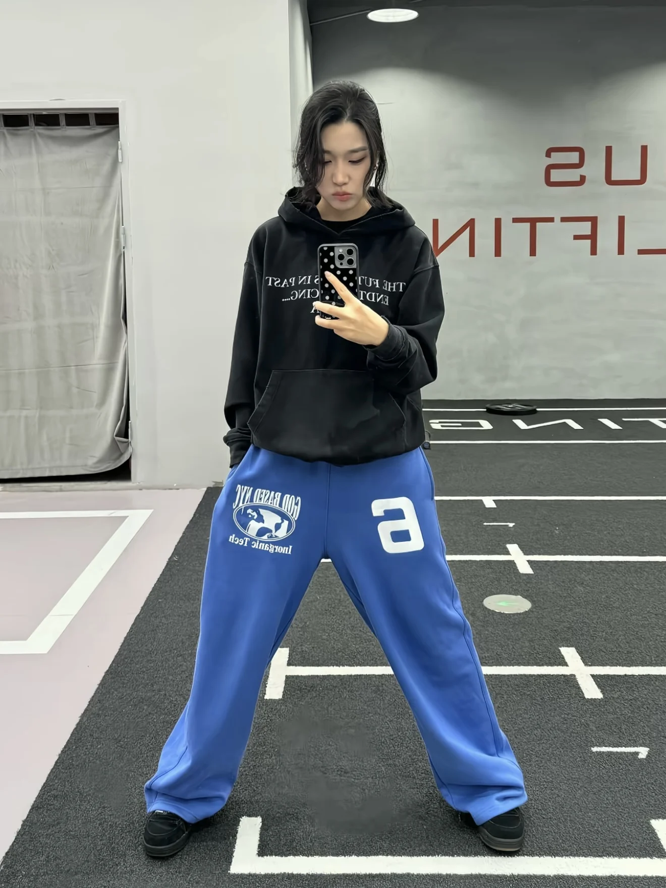 

Retro American Embroidered Print Wide Leg Lazy Sweatpants Men's Autumn Winter Fce Lined Versatile Warm Casual Pants