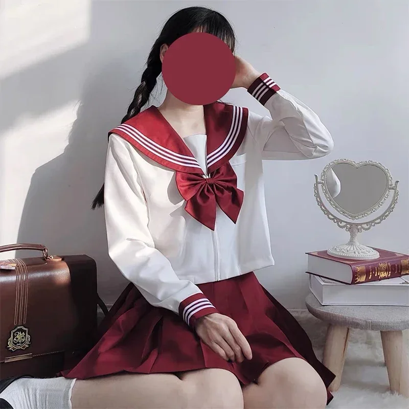 Uniforme escolar japonés S-Xxl JK para niña, disfraz rojo, traje Sexy JK para mujer, chaqueta de marinero, Falda plisada Su MN4