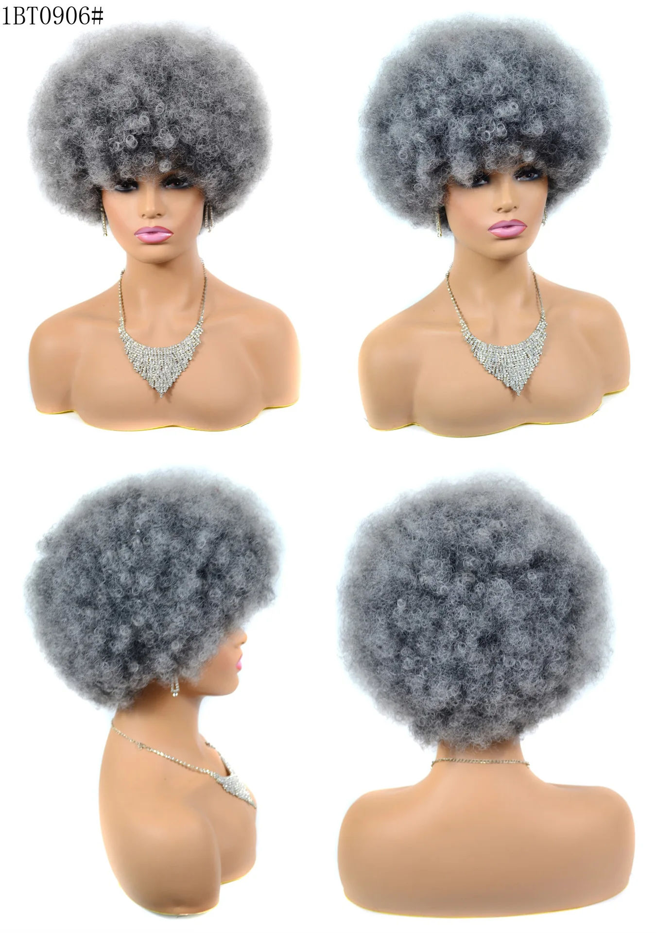 Grijze Afro krullende pruiken voor zwarte vrouwen Lijmloze Wear and Go-pruik Korte Afro krullende bladerdeegpruik Bouncy en zachte synthetische gekleurde pruiken